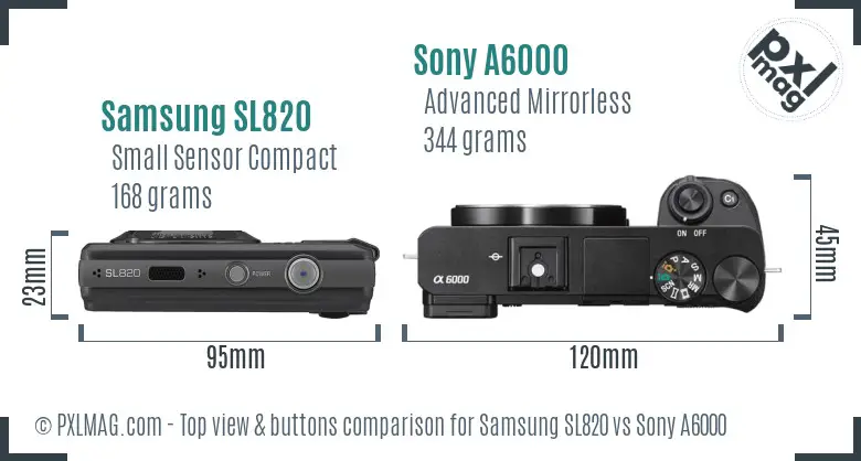 Samsung SL820 vs Sony A6000 top view buttons comparison