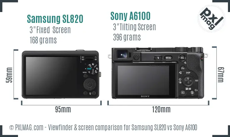 Samsung SL820 vs Sony A6100 Screen and Viewfinder comparison