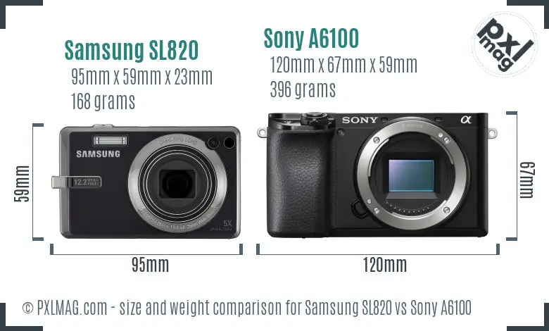 Samsung SL820 vs Sony A6100 size comparison