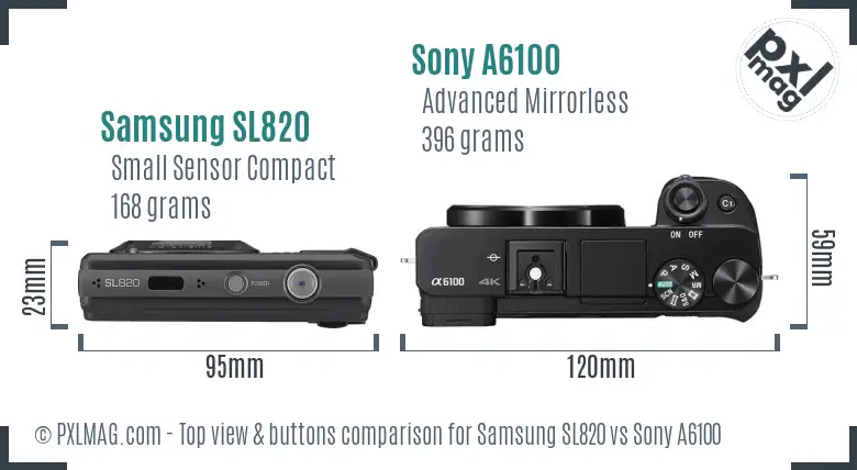 Samsung SL820 vs Sony A6100 top view buttons comparison