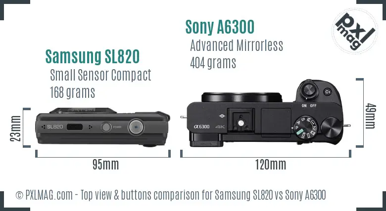 Samsung SL820 vs Sony A6300 top view buttons comparison Samsung SL820 vs Sony A6300 top view buttons comparison