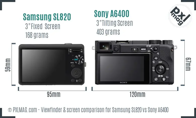 Samsung SL820 vs Sony A6400 Screen and Viewfinder comparison Samsung SL820 vs Sony A6400 Screen and Viewfinder comparison