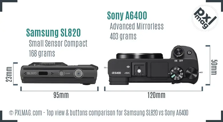 Samsung SL820 vs Sony A6400 top view buttons comparison Samsung SL820 vs Sony A6400 top view buttons comparison