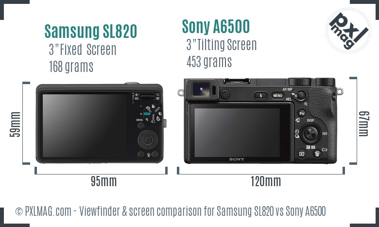 Samsung SL820 vs Sony A6500 Screen and Viewfinder comparison