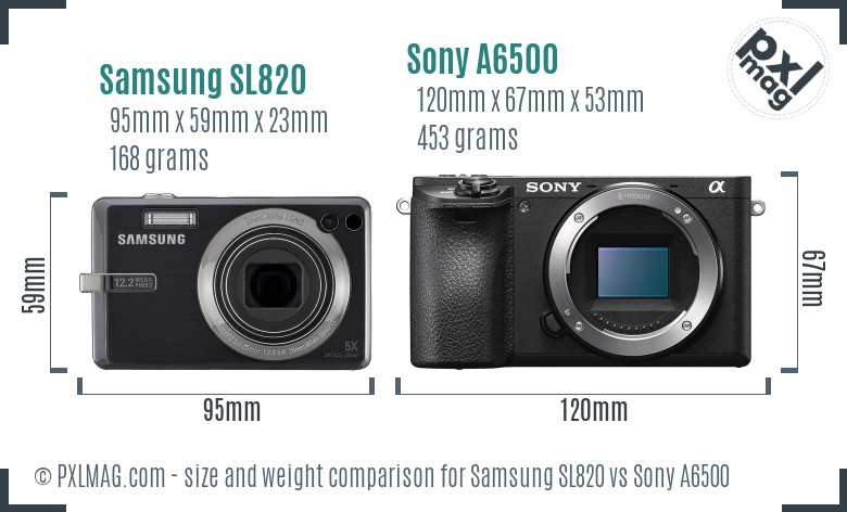 Samsung SL820 vs Sony A6500 size comparison
