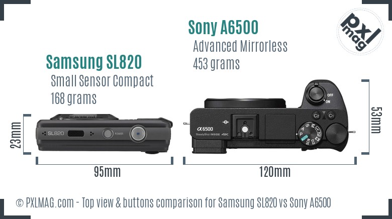 Samsung SL820 vs Sony A6500 top view buttons comparison
