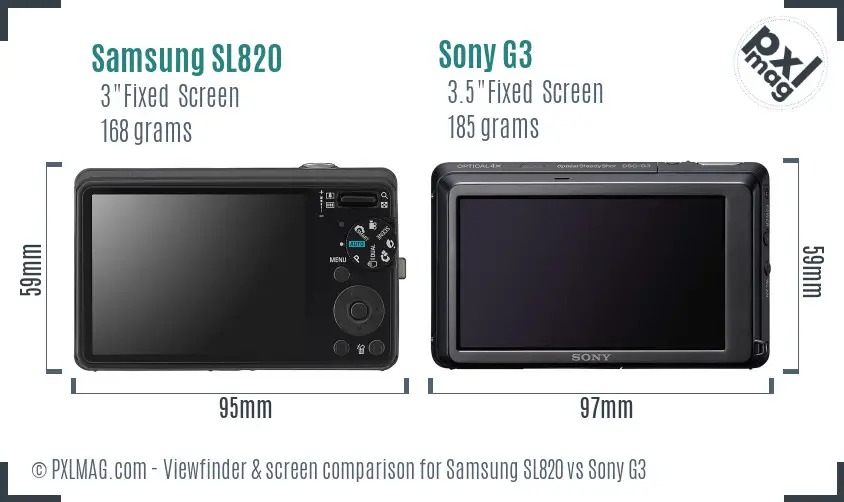 Samsung SL820 vs Sony G3 Screen and Viewfinder comparison