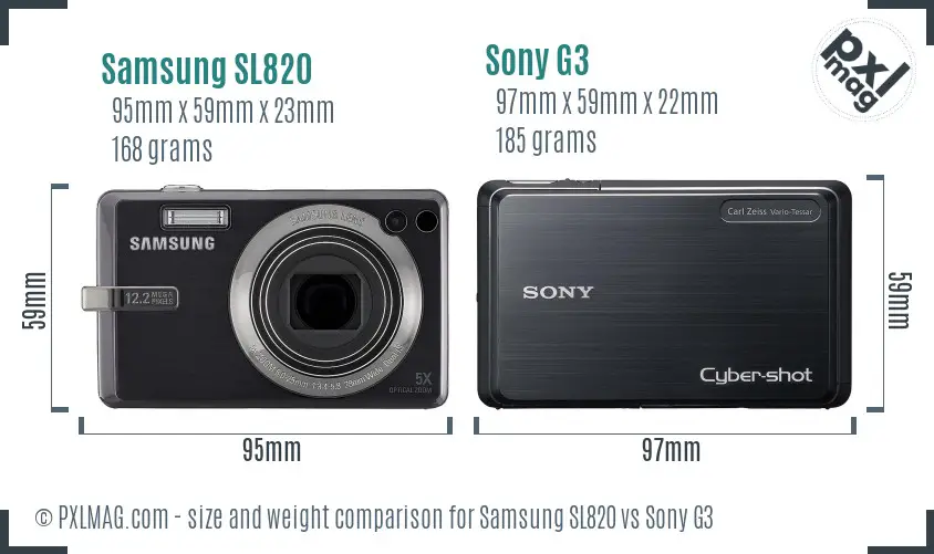 Samsung SL820 vs Sony G3 size comparison