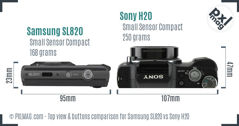 Samsung SL820 vs Sony H20 top view buttons comparison