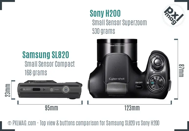 Samsung SL820 vs Sony H200 top view buttons comparison