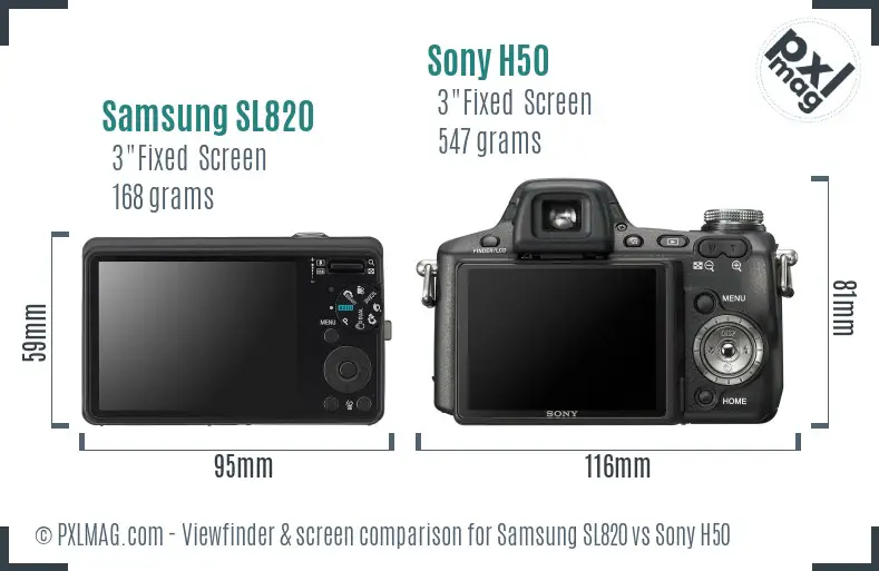 Samsung SL820 vs Sony H50 Screen and Viewfinder comparison