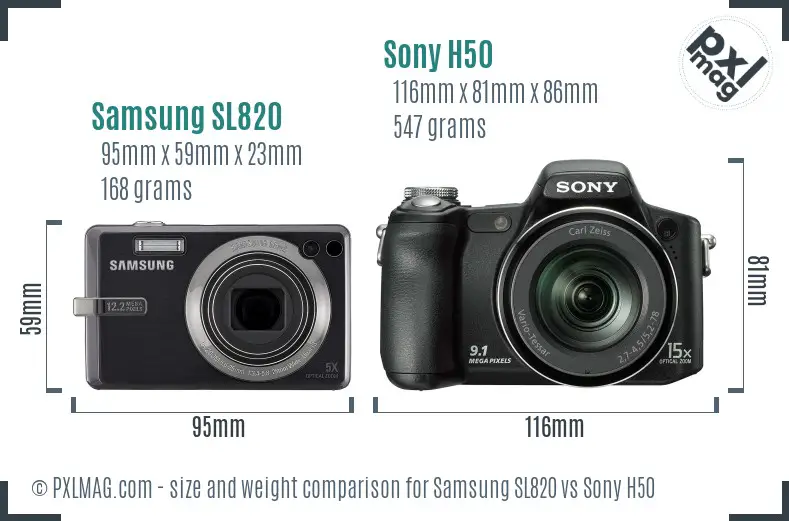 Samsung SL820 vs Sony H50 size comparison