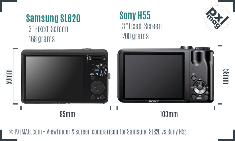 Samsung SL820 vs Sony H55 Screen and Viewfinder comparison