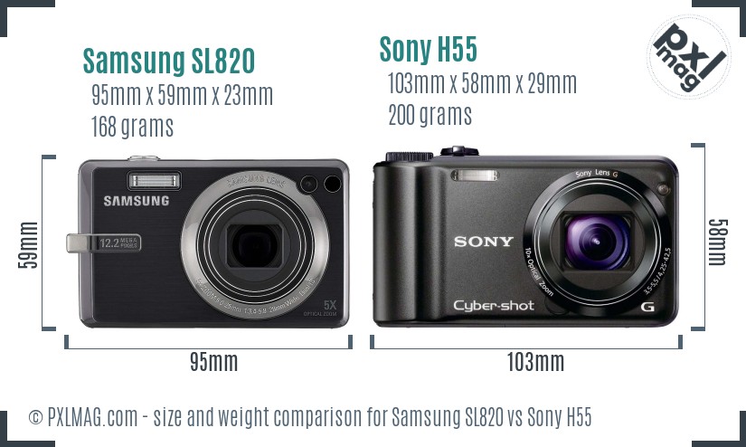 Samsung SL820 vs Sony H55 size comparison