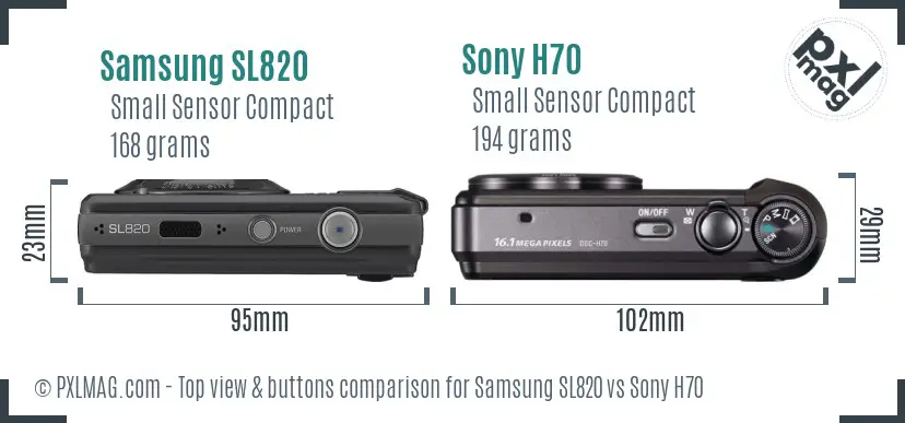 Samsung SL820 vs Sony H70 top view buttons comparison