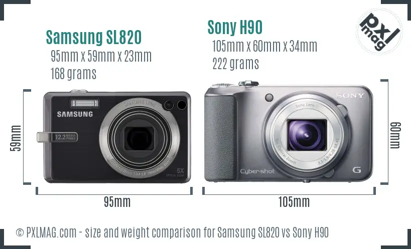 Samsung SL820 vs Sony H90 size comparison