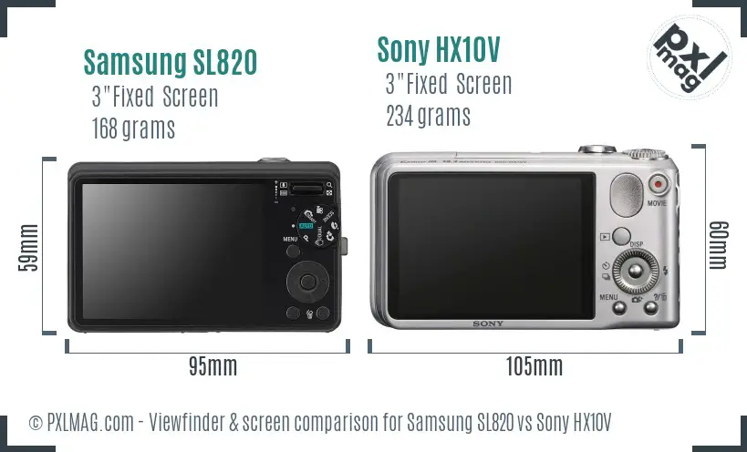 Samsung SL820 vs Sony HX10V Screen and Viewfinder comparison