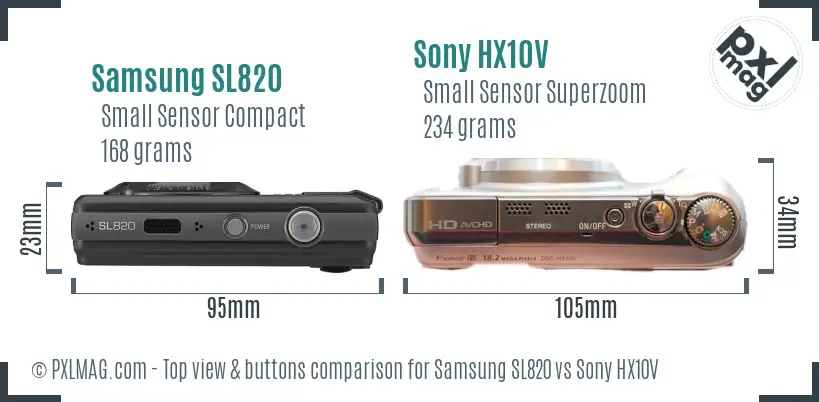 Samsung SL820 vs Sony HX10V top view buttons comparison