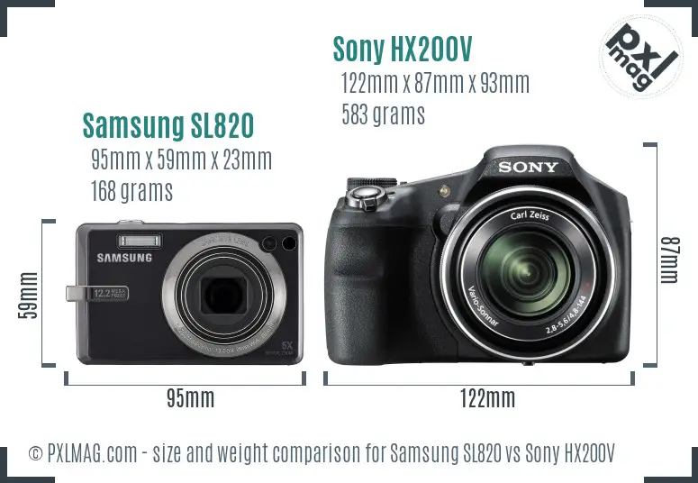 Samsung SL820 vs Sony HX200V size comparison