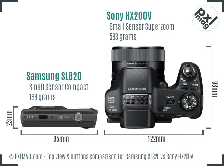 Samsung SL820 vs Sony HX200V top view buttons comparison