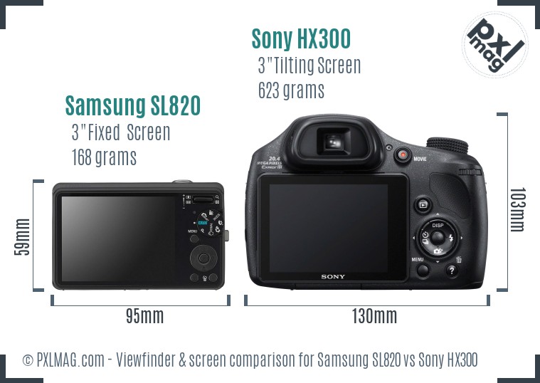 Samsung SL820 vs Sony HX300 Screen and Viewfinder comparison