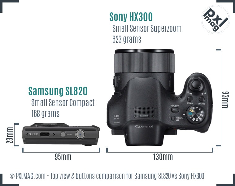 Samsung SL820 vs Sony HX300 top view buttons comparison