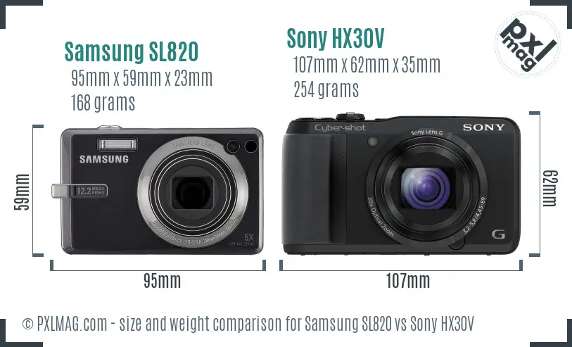 Samsung SL820 vs Sony HX30V size comparison