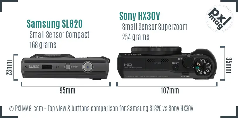 Samsung SL820 vs Sony HX30V top view buttons comparison