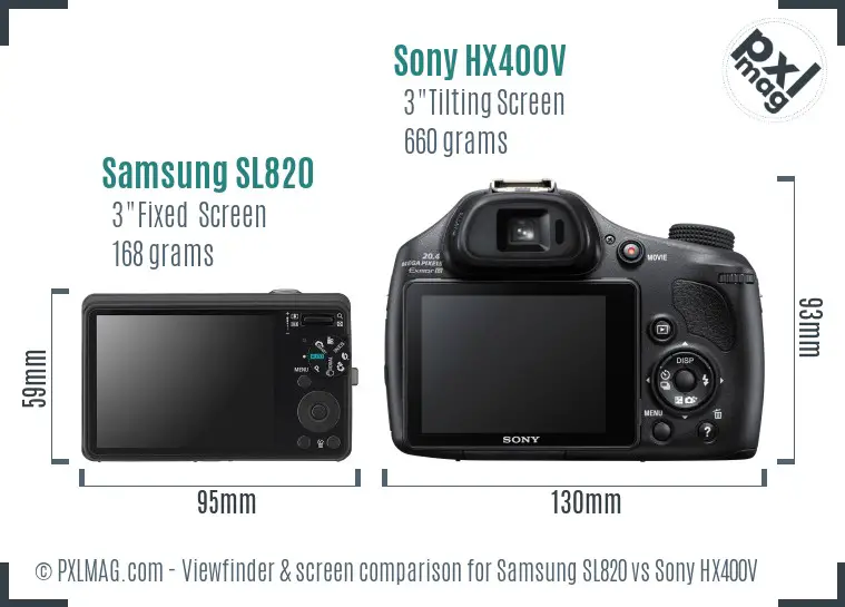 Samsung SL820 vs Sony HX400V Screen and Viewfinder comparison