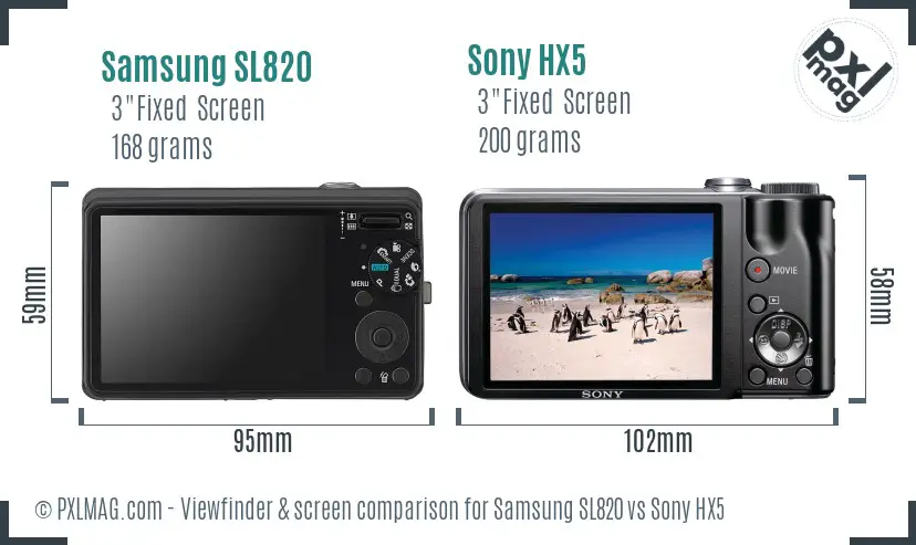 Samsung SL820 vs Sony HX5 Screen and Viewfinder comparison