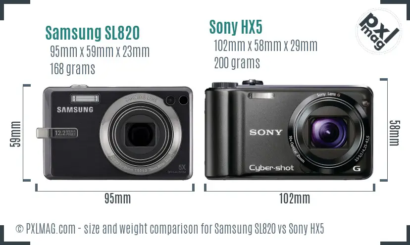 Samsung SL820 vs Sony HX5 size comparison