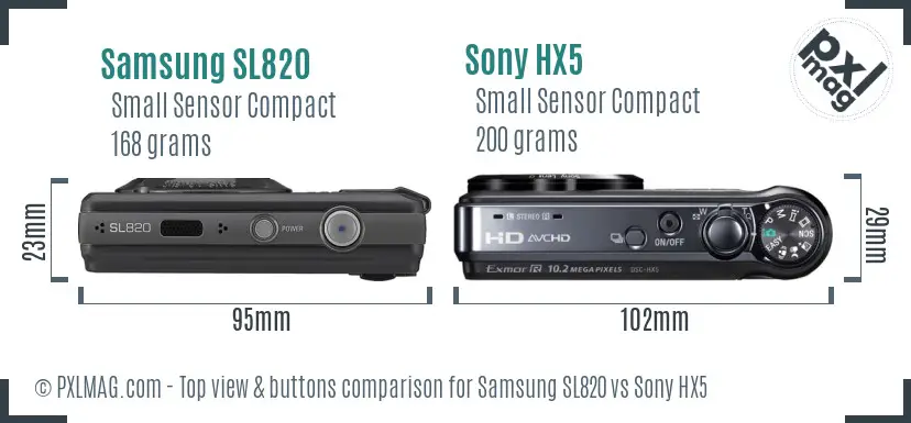 Samsung SL820 vs Sony HX5 top view buttons comparison