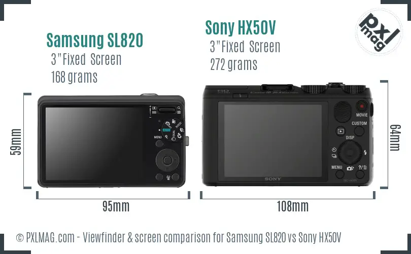 Samsung SL820 vs Sony HX50V Screen and Viewfinder comparison