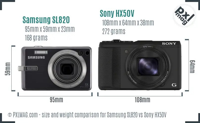 Samsung SL820 vs Sony HX50V size comparison