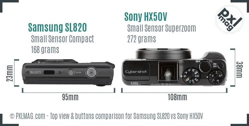 Samsung SL820 vs Sony HX50V top view buttons comparison