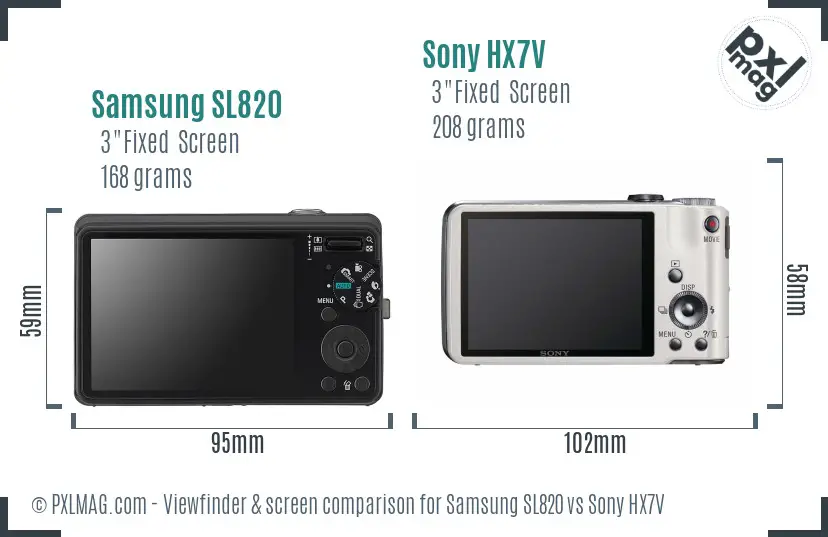 Samsung SL820 vs Sony HX7V Screen and Viewfinder comparison