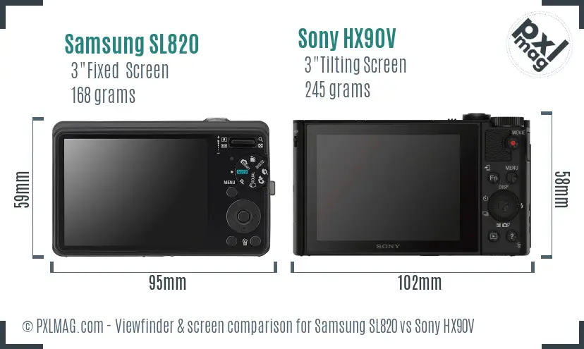 Samsung SL820 vs Sony HX90V Screen and Viewfinder comparison