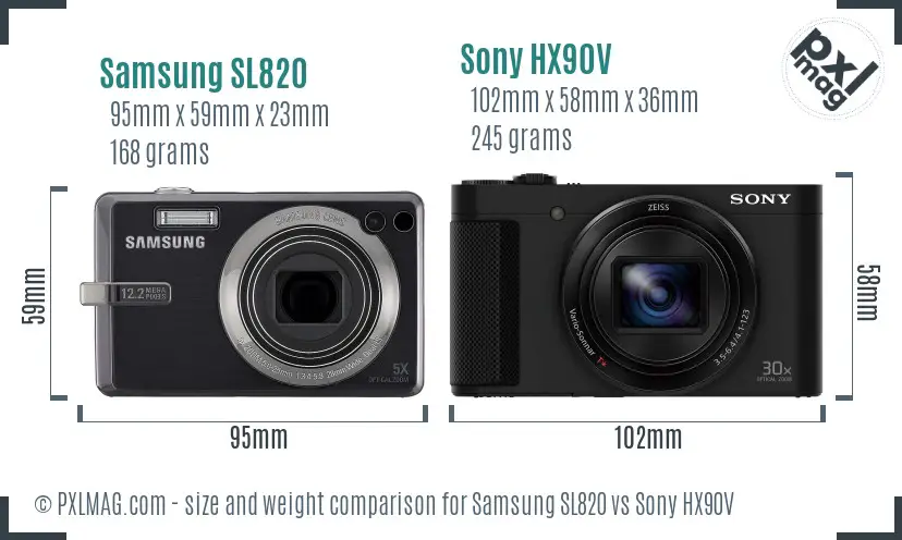 Samsung SL820 vs Sony HX90V size comparison