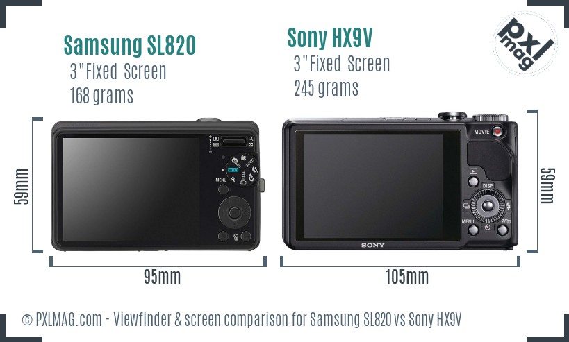 Samsung SL820 vs Sony HX9V Screen and Viewfinder comparison
