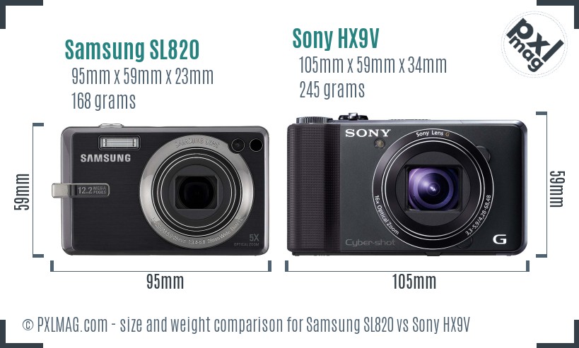 Samsung SL820 vs Sony HX9V size comparison Samsung SL820 vs Sony HX9V size comparison