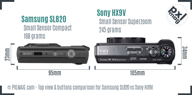 Samsung SL820 vs Sony HX9V top view buttons comparison