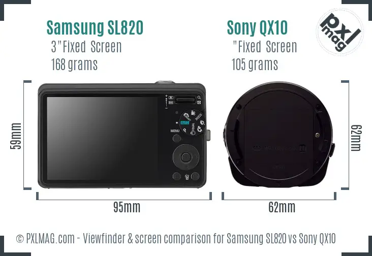 Samsung SL820 vs Sony QX10 Screen and Viewfinder comparison