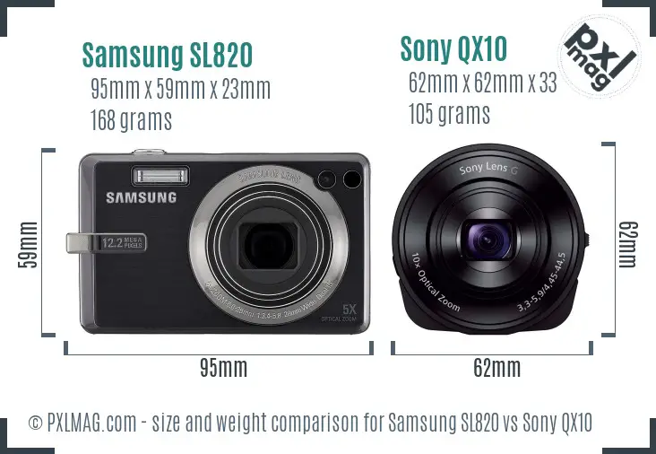 Samsung SL820 vs Sony QX10 size comparison