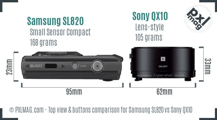 Samsung SL820 vs Sony QX10 top view buttons comparison