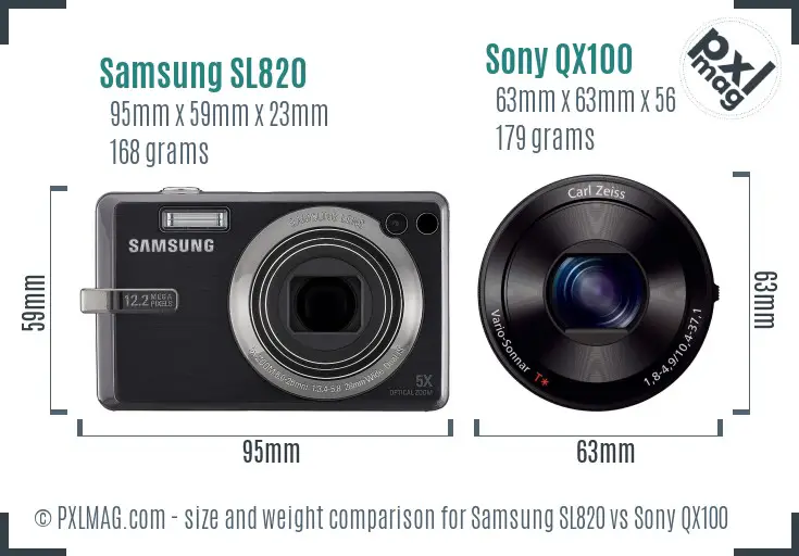 Samsung SL820 vs Sony QX100 size comparison