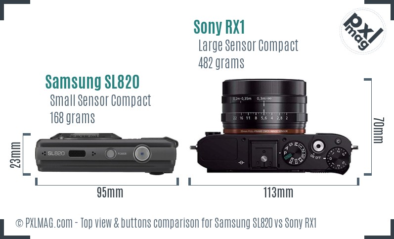 Samsung SL820 vs Sony RX1 top view buttons comparison