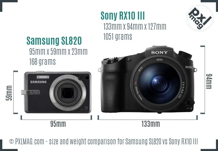 Samsung SL820 vs Sony RX10 III size comparison