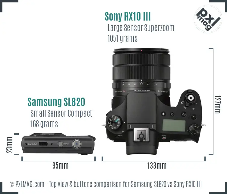 Samsung SL820 vs Sony RX10 III top view buttons comparison