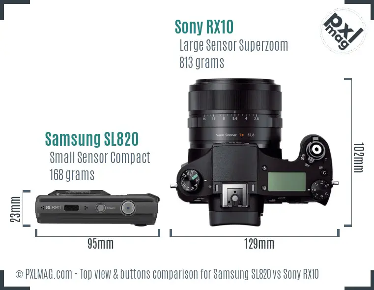 Samsung SL820 vs Sony RX10 top view buttons comparison