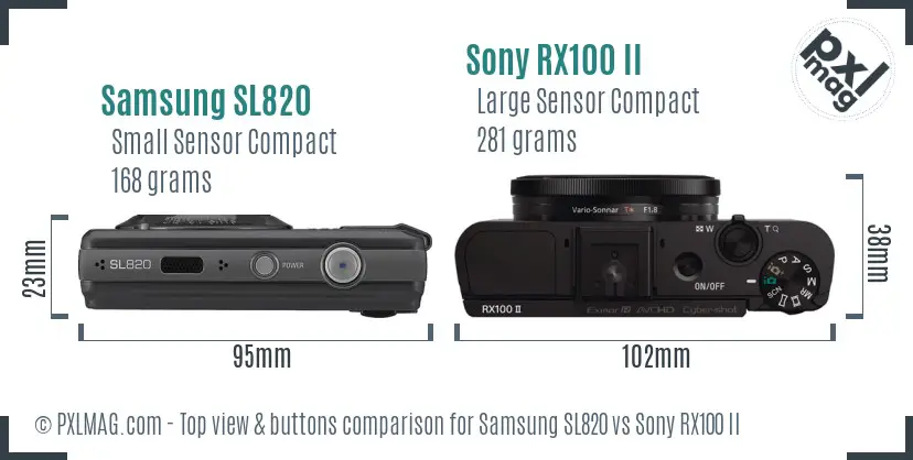 Samsung SL820 vs Sony RX100 II top view buttons comparison